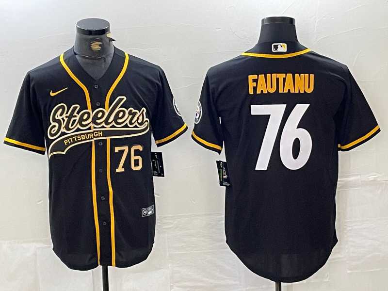 Mens Pittsburgh Steelers #76 Troy Fautanu Black With Patch Cool Base Stitched Baseball Jerseys